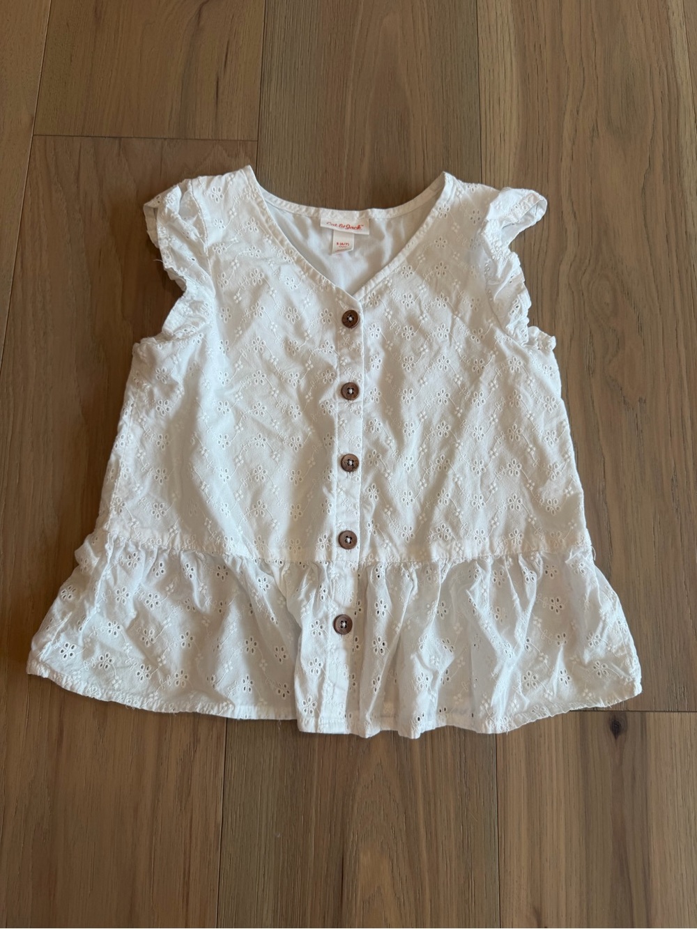 Cat & Jack White Eyelet Button Peplum Top with Wood Buttons
